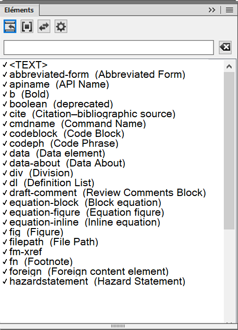 Catalogue d’éléments dans Adobe FrameMaker