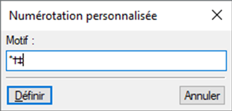 Spécification de la numérotation personnalisée de notes dans la boîte de dialogue Numérotation personnalisée