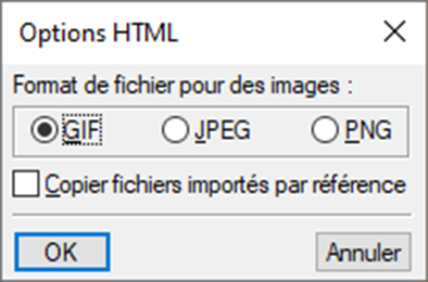 Boîte de dialogue Options HTML FrameMaker