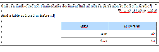 Document FrameMaker multidirectionnel avec texte écrit de gauche à droite et de droite à gauche