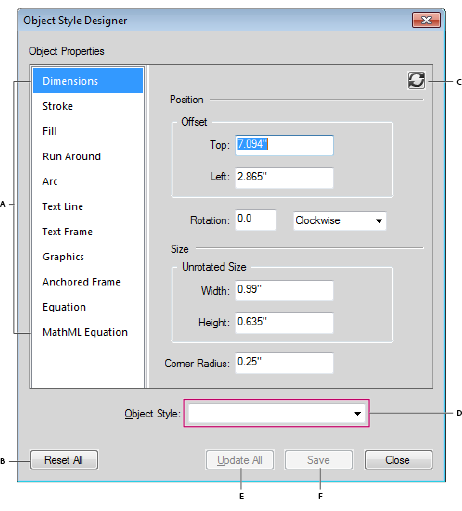 Configuration de style d’objet dans Adobe FrameMaker