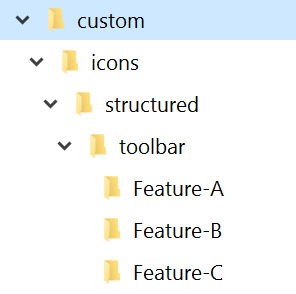 Structure de dossier pour personnaliser les icônes de barre d’outils dans Adobe FrameMaker