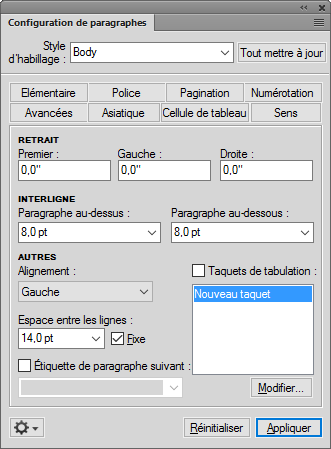 Création et gestion des styles de paragraphes à l’aide de la fenêtre Configuration de paragraphes dans Adobe FrameMaker