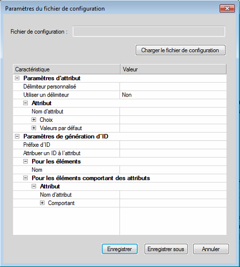Paramètres du fichier de configuration pour une application structurée