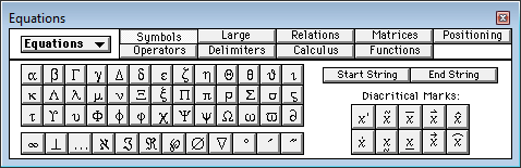 Panneau d'équations dans FrameMaker
