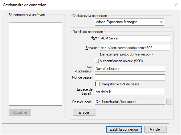 Dialogue Gestionnaire de connexions dans FrameMaker