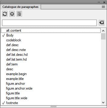 Application de styles de paragraphes à l’aide du Catalogue de paragraphes dans Adobe FrameMaker