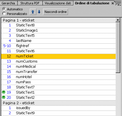 Ordine di tabulazione, palette
