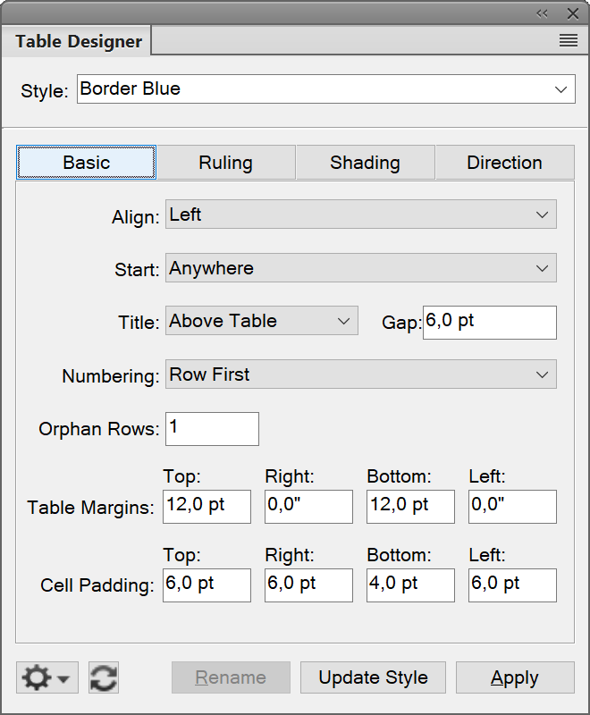 Adobe FrameMaker の表書式ウィンドウ