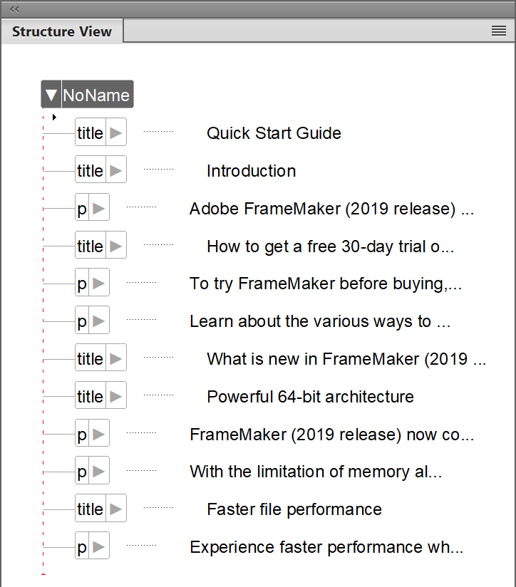 非構造化 FrameMaker 文書を構造化 FrameMaker 文書に変換 - ステップ 1