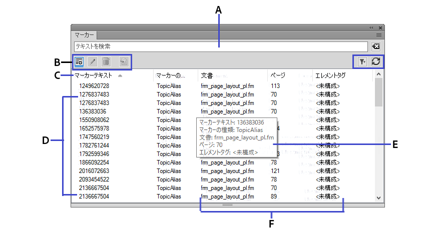 FrameMaker のパネルインターフェイス