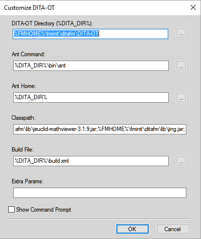 FrameMaker の DITA-OT をカスタマイズダイアログ