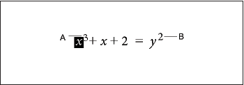 上付き文字と指数が指定された FrameMaker の数式の例