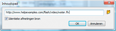 Dialoogvenster Inhoudspad voor FLVPlayback