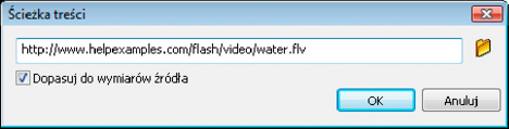 Okno dialogowe Ścieżka treści dla składnika FLVPlayback