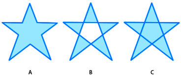 Kształt gwiazdy rysowany według różnych reguł zawijania
