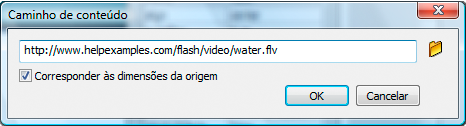 Caixa de diálogo Caminho de conteúdo do FLVPlayback