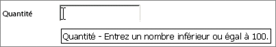 A dica de ferramenta definida para o campo Quantidade.