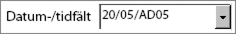 Fältvärdet för Datum/tid är t.ex. 20/05/AD05.