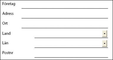 Namn, adress, ort, land, delstat och postnummer ingår