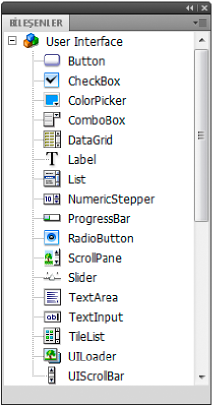 Bileşenler panelindeki kullanıcı arabirimi ve video bileşenleri